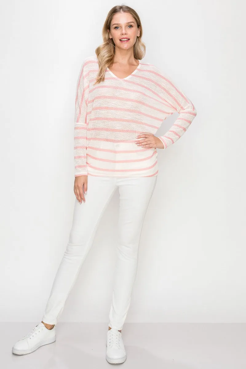 STRIPED LOOSE KNIT DOLMAN SWEATER