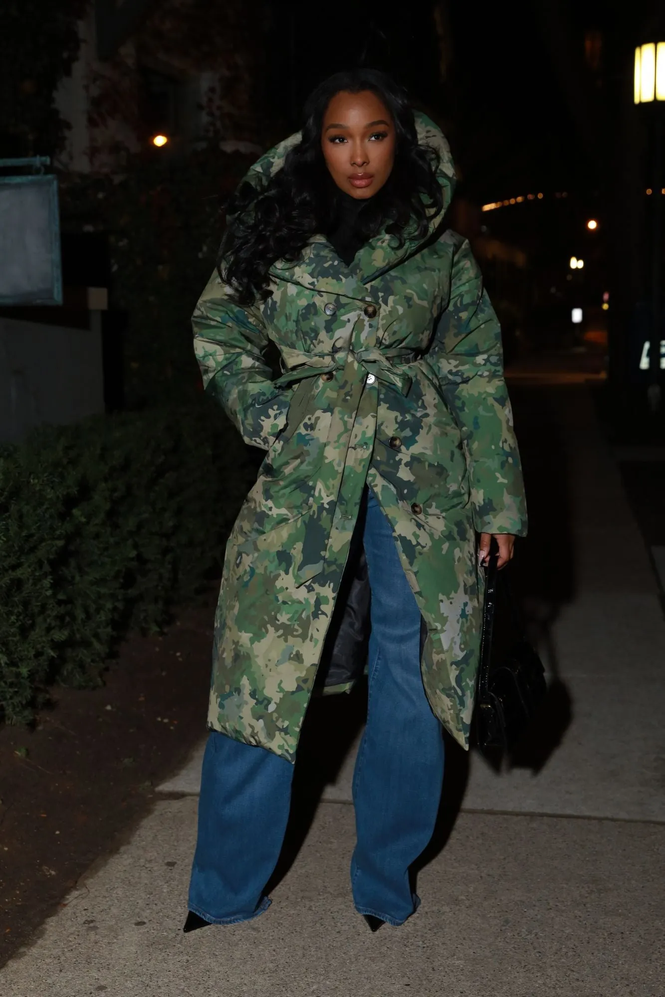 Talk Your Talk Padded Trench Coat - Olive Camouflage
