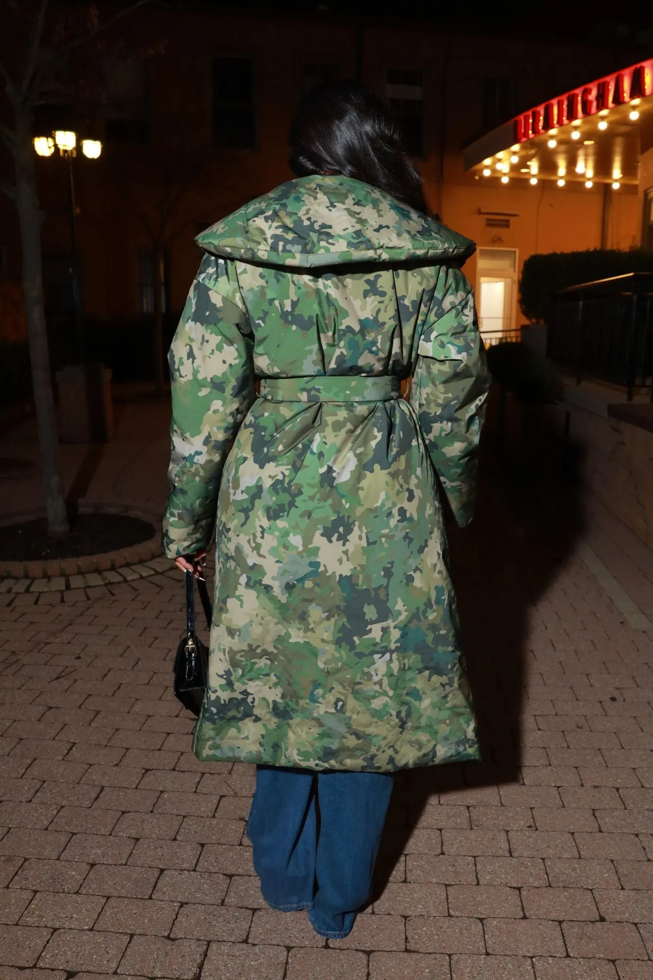 Talk Your Talk Padded Trench Coat - Olive Camouflage