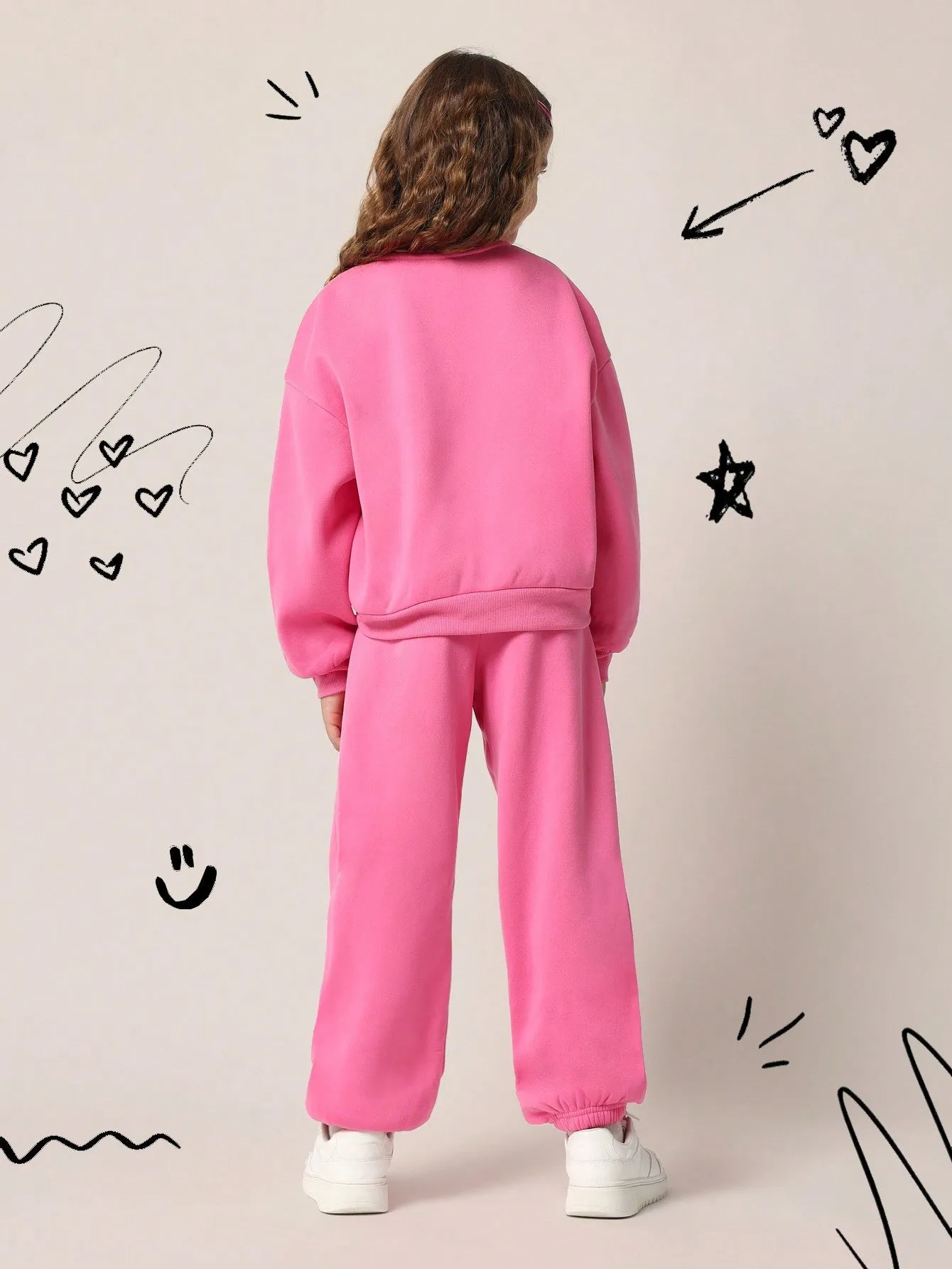 Tween Girls Pink Embroidered Sweatshirt And Jogger 2 Piece Set