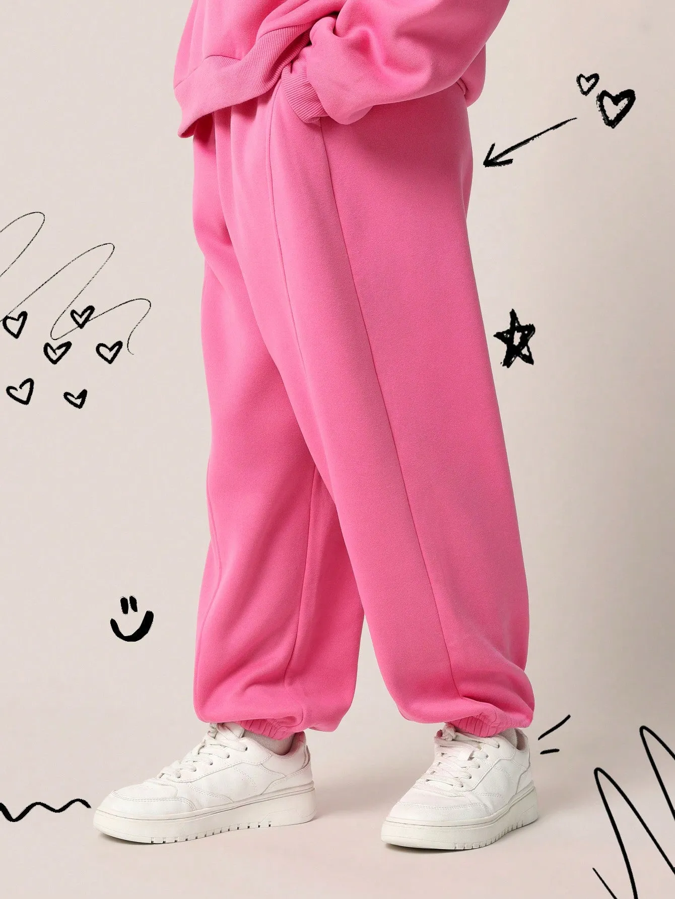 Tween Girls Pink Embroidered Sweatshirt And Jogger 2 Piece Set