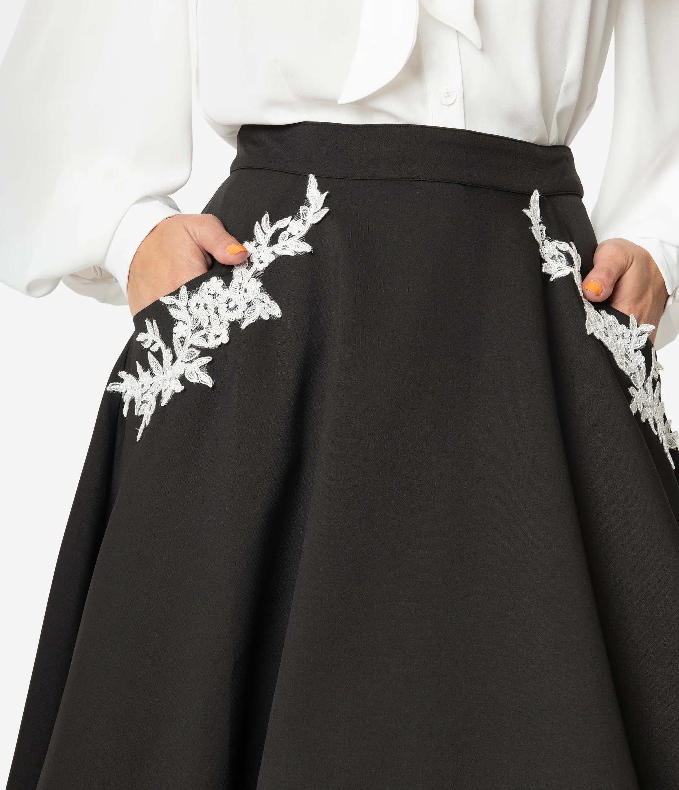 Unique Vintage 1950s Black Embroidered Steffi Swing Skirt