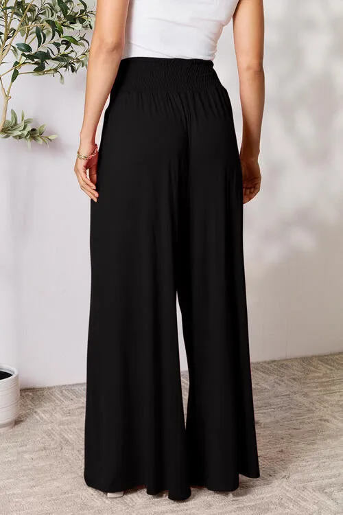 Women's Double Take Full Size Smocked Wide Waistband Wide Leg Pants