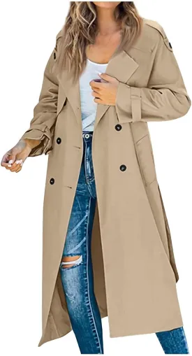 Women's Trench Coat Double Breasted Long Trench Coats 2025 Fall Fashion Windproof Classic Lapel Overcoat with Belt