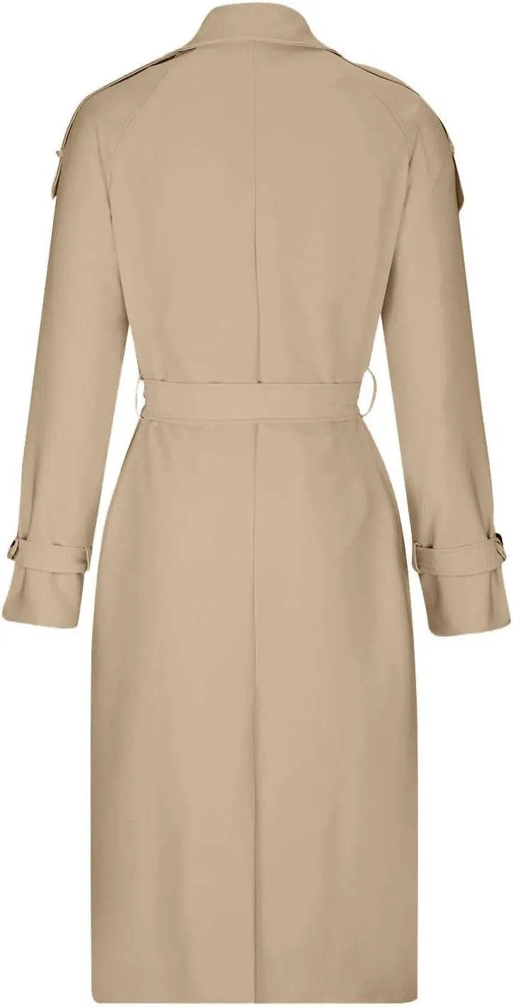 Women's Trench Coat Double Breasted Long Trench Coats 2025 Fall Fashion Windproof Classic Lapel Overcoat with Belt