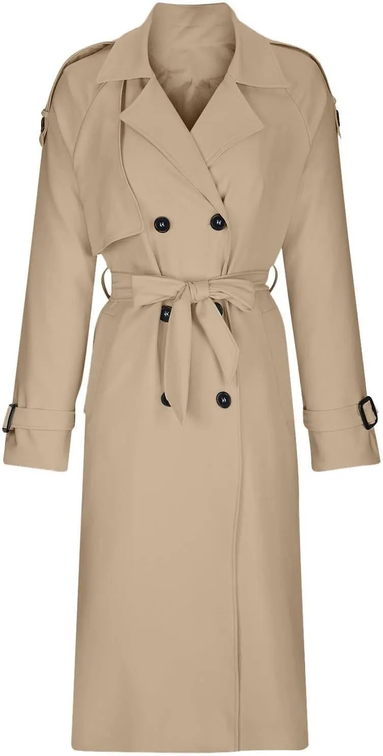 Women's Trench Coat Double Breasted Long Trench Coats 2025 Fall Fashion Windproof Classic Lapel Overcoat with Belt