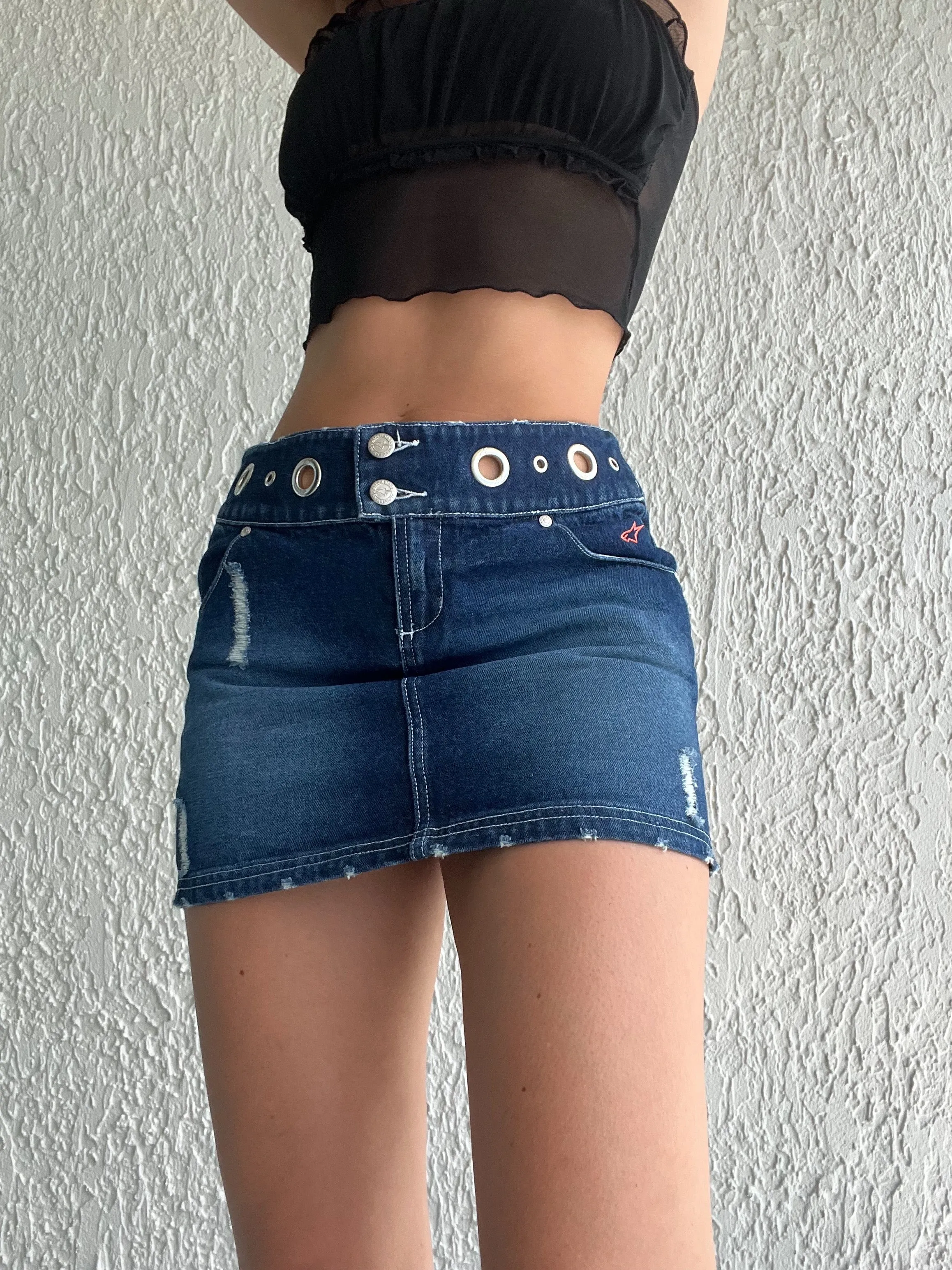 Y2k Grommet Denim Mini Skirt